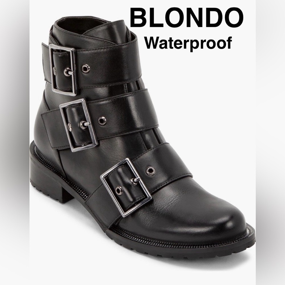 BLONDO Black Faux Leather Buckle Boots - Size 8.5